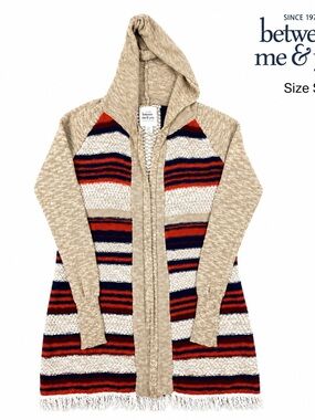 Between Me & You Hooded Fringe Boho Southwestern Cardigan Size S